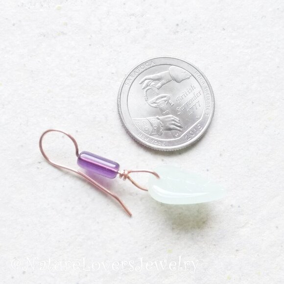 Purple + Mint Green Summer Leaf Earrings! Handmade Copper Earwires - Lightweight - Picture 3 of 7